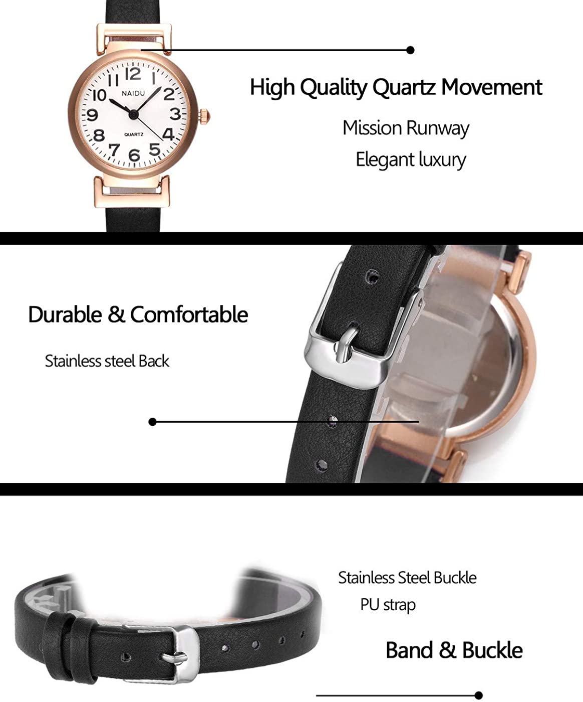 Top Plaza Womens Ladies Classic Simple Leather Analog Wrist Watch Rose Gold Case Arabic Numerals Casual Dress Quartz Watches,Small Dial - Image 4